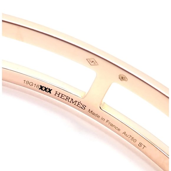 Authentic! Hermes 18k Rose Gold H Open Cuff Bangle Bracelet - Picture 5 of 7